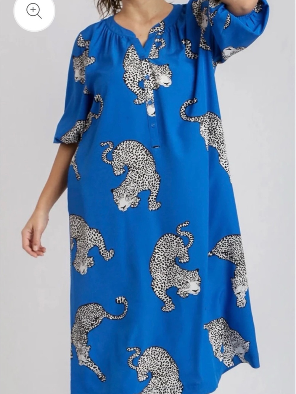 Umgee Blue Midi Dress with White & Black Leopard Print